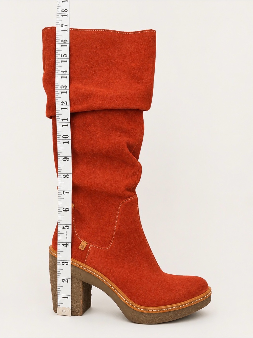 El Naturalista Caldera Red Suede Slouch Boots EU 37 / US 7 | 70s Block Heel - Picture 6 of 10
